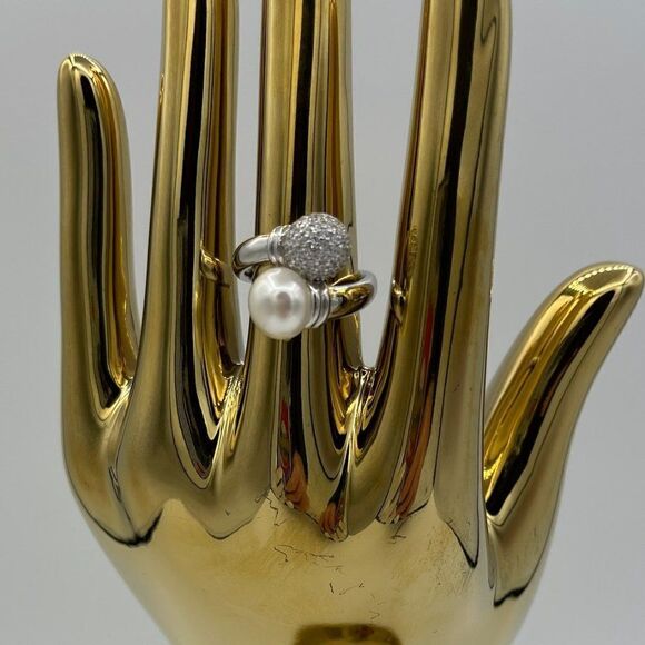 New earrings, no tags, 925  sterling silver, 4 real pearls, drop style, clear cr - Picture 10 of 16